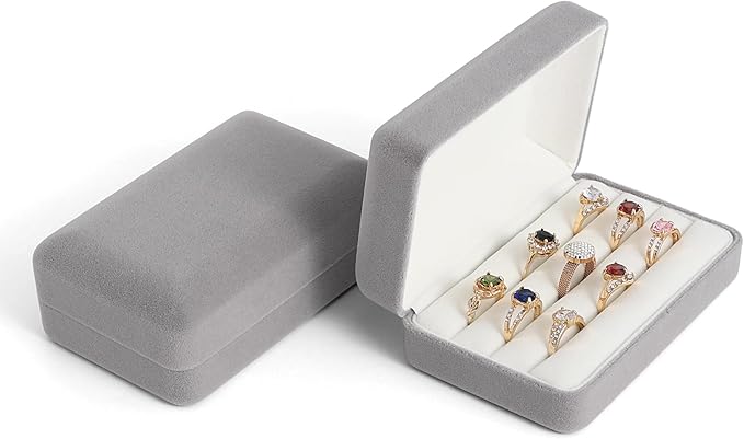 Small Ring Organizer Box. Ring Box for Multiple Rings, Travel Ring Jewelry Storage Case. Portable jewelry Display Holder for Women (small grey)