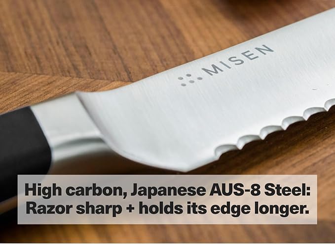 Misen Serrated Bread Knife – High-Carbon Japanese AUS8 Steel – Effortless Slicing of Bread, Pastries, and Fruits – Razor-Sharp Edge and Durable Blade with Ergonomic Handle - 5", Blue