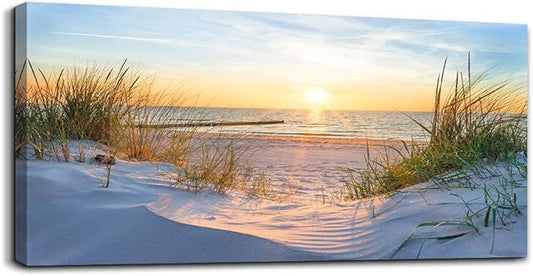 Canvas Wall Art For Living Room Super Large Size Wall Decor For Office Canvas Art Framed Pictures Artwork Blue Sun Beach Grass Ocean Landscape Paintings Bedroom Decor Seascape Draw Home Decorations