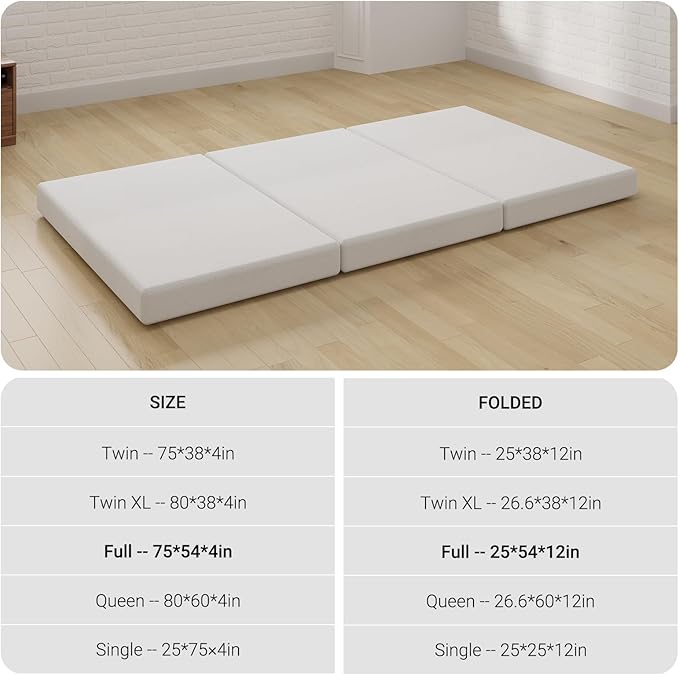 Avenco Folding Mattress, 4 Inch Trifold Mattress, Twin Size Folding Mattress for Indoors, RV/Camper Van, Travel, Camping, Guest Room-Breathable Cover & Non-Slip Bottom