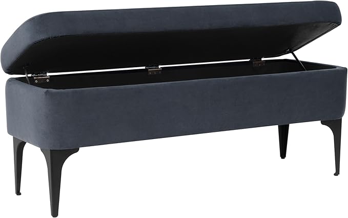 HomePop Upholstered Storage Bench with Metal Leg Home Décor|Bench with Storage for Living Room & Entryway - Blue Velvet