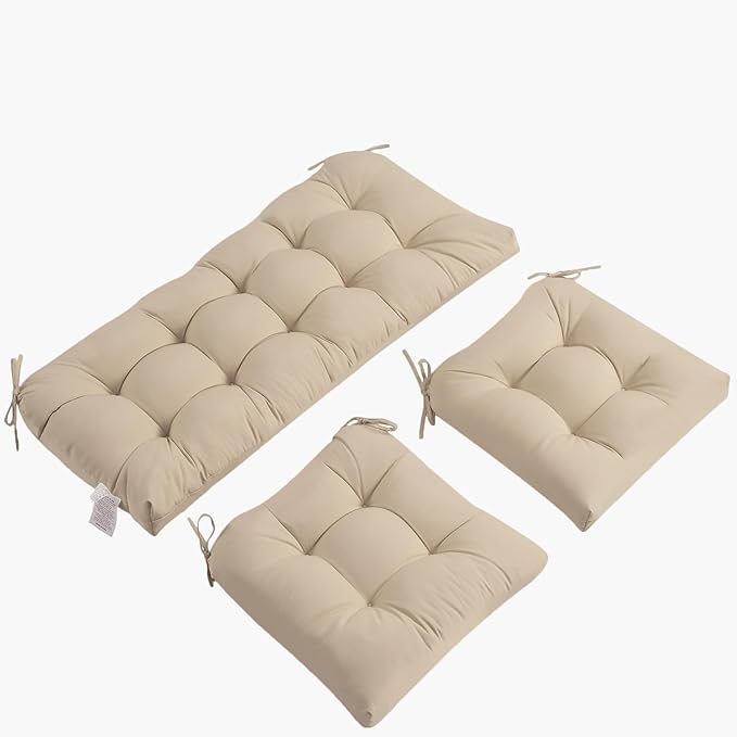 ADLIVWYD 3-Pieces Wicker Chair Cushion Set, 1 loveseat and 2 U-Shape, 44"x19" &19"x19" Tufted Outdoor Cushions for Indoor/Outdoor Patio Furniture (Khaki)