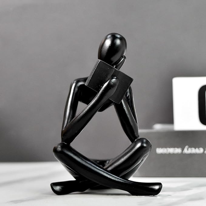 Gold Reading Women Statue, Thinker Sculptures, Abstract Art Ornament, Modern Aesthetic Figurine Decoration, Suitable for Home Living Room Bedroom Office Shelf Table Desk Bookshelf Decor (Black Right)