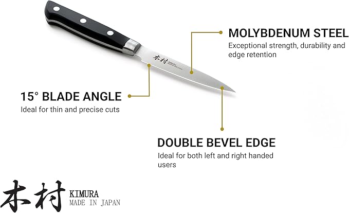 Kimura Paring Knife, [Made in Japan], 3.5 inch Professional Chef Knife, Ultra Sharp High Carbon Molybdenum Stainless Steel Kitchen Knives, Chefs Knife with Ergonomic Handle - Japanese Chef's Knife