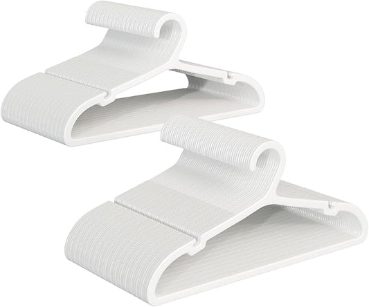 100 Pack Clothes Hangers, Non Slip Plastic Coat Hangers, Space Saving Hangers, Heavy Duty, Hanging Dry Wet Clothes, 16.4" x 8.3", White, UAPY05100W