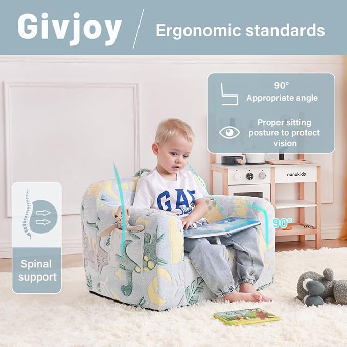 Toddler Chair Plush Kids Couch, Comfy Glow in The Dark Armchair with Removable and Washable Cover Carrying Handle Kids Sofa, Convertible Reading Chair Toddler Couch for Girls and Boys