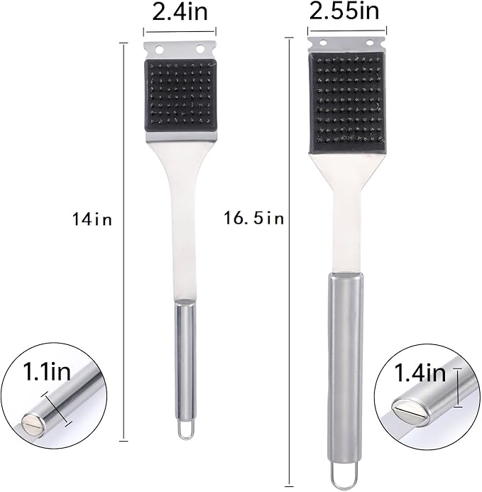 2 Pack Grill Brush and Scraper, 16.5” & 14” Wire BBQ Grill Brush for Outdoor Grill, 304 Stainless Steel Cleaning Brush BBQ Grill Accessories, Safe Grill Cleaner Brush-Ideal Gift for Men/Dad BBQ Brush