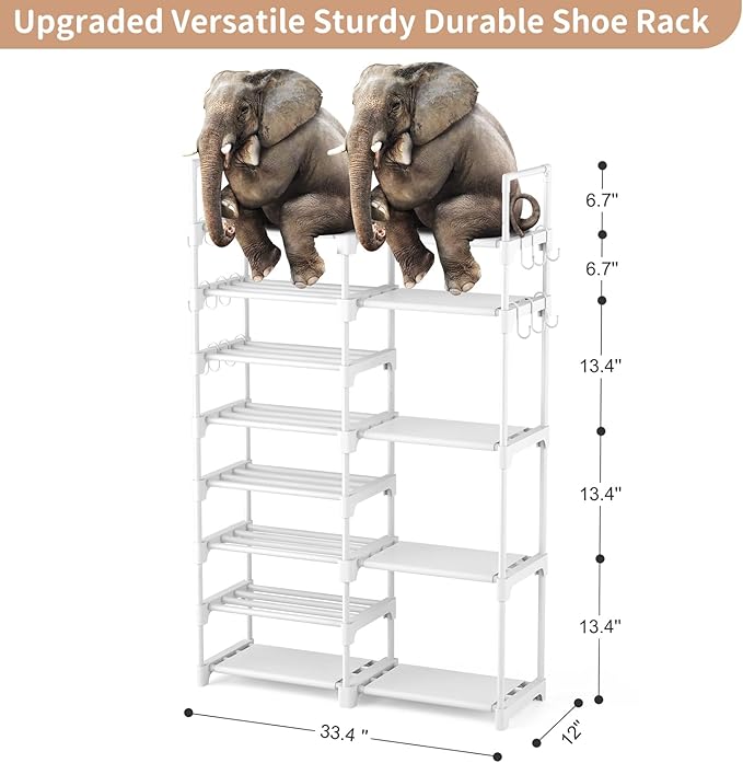 ROJASOP White Shoe Rack, Tall Metal Shoe Rack Organizer for Entryway Closet Garage, 8 Tier Large Shoe Shelf for 26-32 Pairs Boots & Shoes Storage, Space Saving Heavy Duty Shoe Stand
