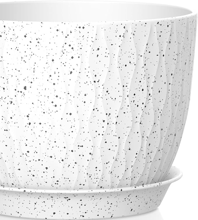12/10/9 Inch Plant Pots, 3 Pack Large Flower Pots for Indoor and Outdoor Plants with Water Ripples, Large Plastic Flower Pots with Drainage Holes and Tray for Garden Indoor Plants