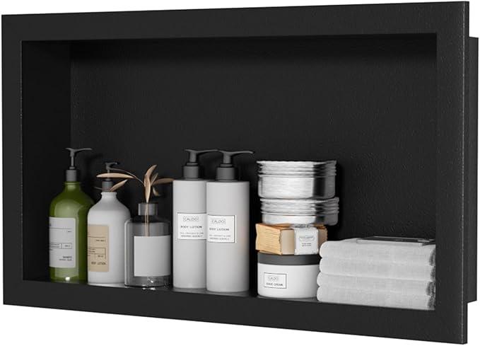 Stainless Steel Shower Niche 12" X 24",Single Shelf Niches Bathroom Shelf Recessed Wall Niche No Tile Needed Shower Shelf for Bathroom Storage (Black, 12 x 24)