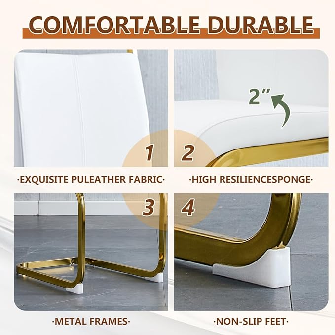 63'' Glass Dining Table Set for 4, Kitchen Table Chairs Set of 4, Clear Glass Dining Table with Black unique design Leg and Gold Metal Base, 4 PU Dining Chairs with Metal Legs, Living Room, Kitchen.