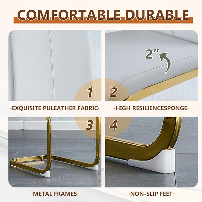 63'' Glass Dining Table Set for 4, Kitchen Table Chairs Set of 4, Clear Glass Dining Table with Black unique design Leg and Gold Metal Base, 4 PU Dining Chairs with Metal Legs, Living Room, Kitchen.