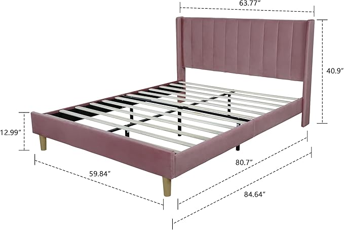 Low Profile Upholstered Platform Bed,Full Beds with Beige(Linen)