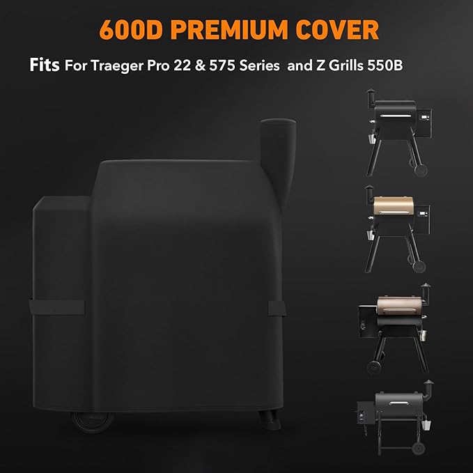 Heavy Duty Waterproof Wood Pellet Grill Smoker Cover, UV Resistant Full Length BBQ Grill Cover Compatible with BAC503 Traeger Pro 22 / Pro 575 Series, Lil' Tex Grill and More, All Weather Protection