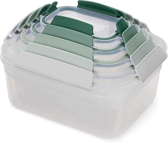 Joseph Joseph Nest Lock, 10 Piece Plastic Food Storage Container set with lids, Leak Proof, Airtight, Space Saving, Kitchen Storage, BPA free - Sage Green