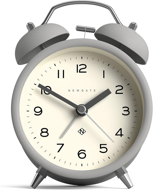 NEWGATE® Charlie Bell Echo Alarm Clock | Modern take on Classic Twin Bell Clock | Gray | Easy to Read Numbers | Ideal for Bedside, Desk or Shelf | Modern Retro Bedroom & Office Accessory