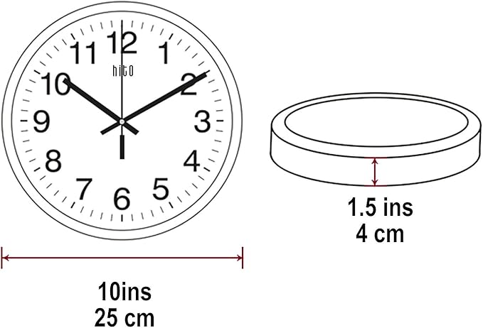 HITO 10” Silent Wall Clock Battery Operated Non Ticking Sweep Movement Glass Cover Silver Aluminum Frame, for Kitchen, Bedroom, Home Office, Living Room Decor (Blue)