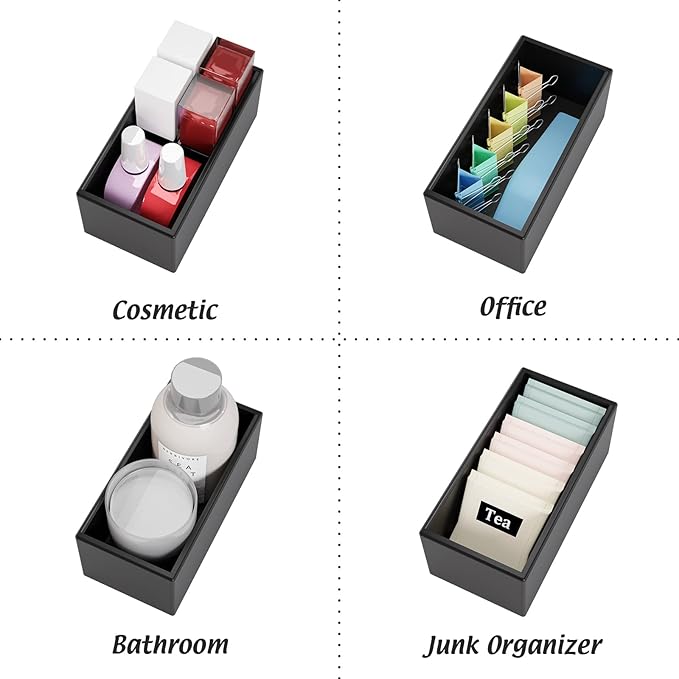 Black Bamboo Drawer Organizer - Silverware&Utensil Holder Organizer for Kitchen Drawers, Multi-Use Drawer Dividers Boxes for Bathroom Counter，Cabinet, Garage, Office Desk, Makeup, Jewelry (6"3"2.5")