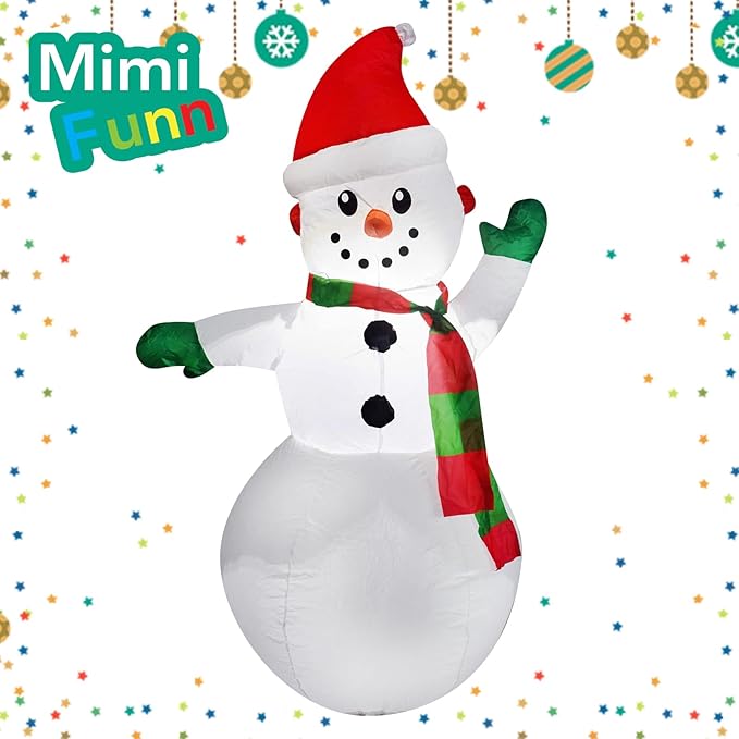 Mimi Funn 4FT Christmas Snowman Inflatables Blow Up Yard Decorations, Christmas Blow Up Snowman with Colorful Scarf for Indoor Outdoor Yard Garden Decorations