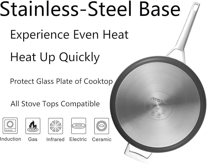 MsMk Nonstick Deep Frying Pan, 4.5 Quart Saute Pan with lid, 11 inch, Stay-Cool Handle, Smooth Bottom, PFAS Free Non-Toxic, Oven safe to 700℉, Induction, Ceramic and Gas Cooktops