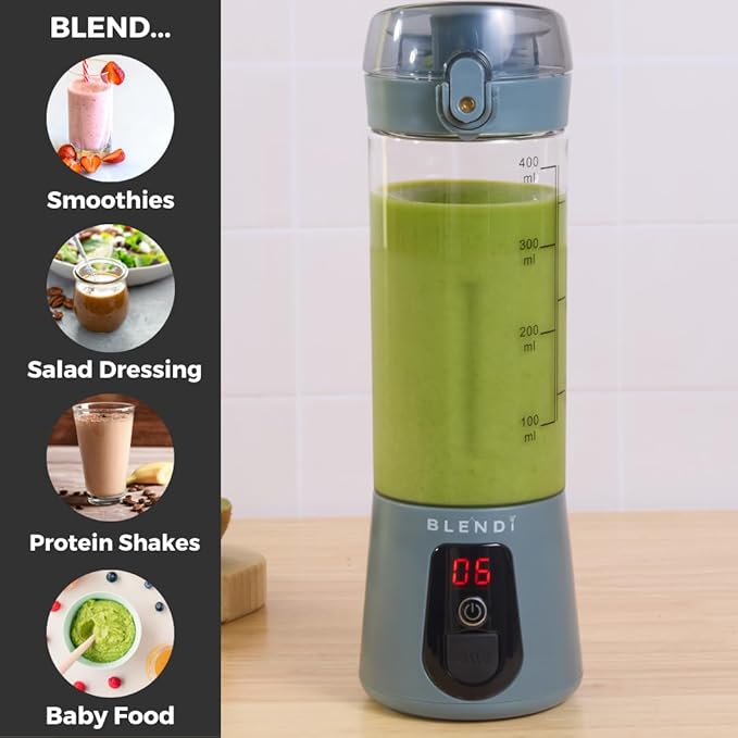 BLENDi Lite Portable Blender (17oz) – USB Rechargeable, Powerful 70W Motor for Smoothies, Protein Shakes & More – Compact, Travel-Friendly & BPA-Free (Gray)