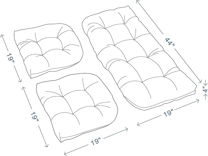 ADLIVWYD 3-Pieces Wicker Chair Cushion Set, 1 loveseat and 2 U-Shape, 44"x19" &19"x19" Tufted Outdoor Cushions for Indoor/Outdoor Patio Furniture (Khaki)
