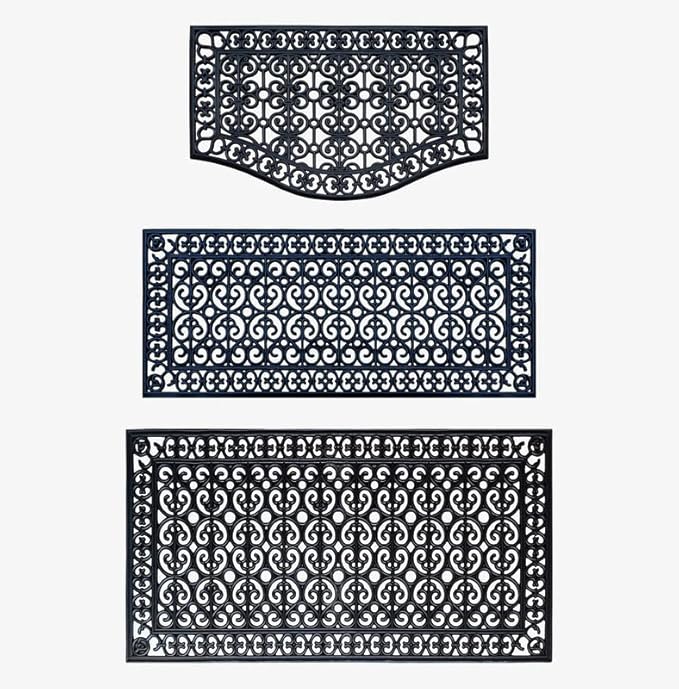 A1HC 3 Pieces Set Rubber Grill Matching Doormat, for Front, Patio & Garage Entrance, Scrapes Shoes Clean of Dirt & Grime, Heavy Duty for Indoor Outdoor 3-Pieces(Complete Home Set 24x39, 24x57, 30x60)