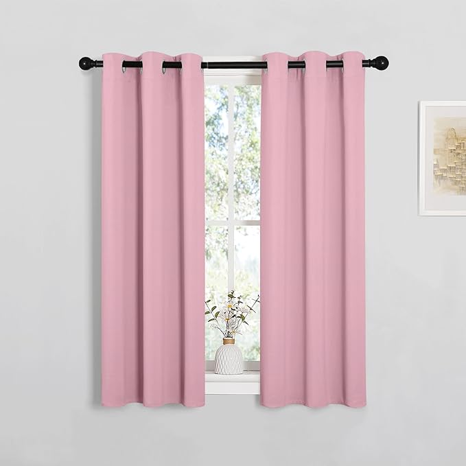 NICETOWN Window Curtain Panels, Thermal Insulated Solid Grommet Blackout Draperies/Drapes for Basement (Crystal Pink, 1 Pair, 29 by 45-inch)