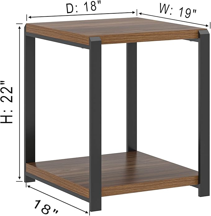 FOLUBAN Modern End Table, Square Side Table with Storage Shelf for Living Room, Rustic Wood Night Stand for Bedroom, Walnut