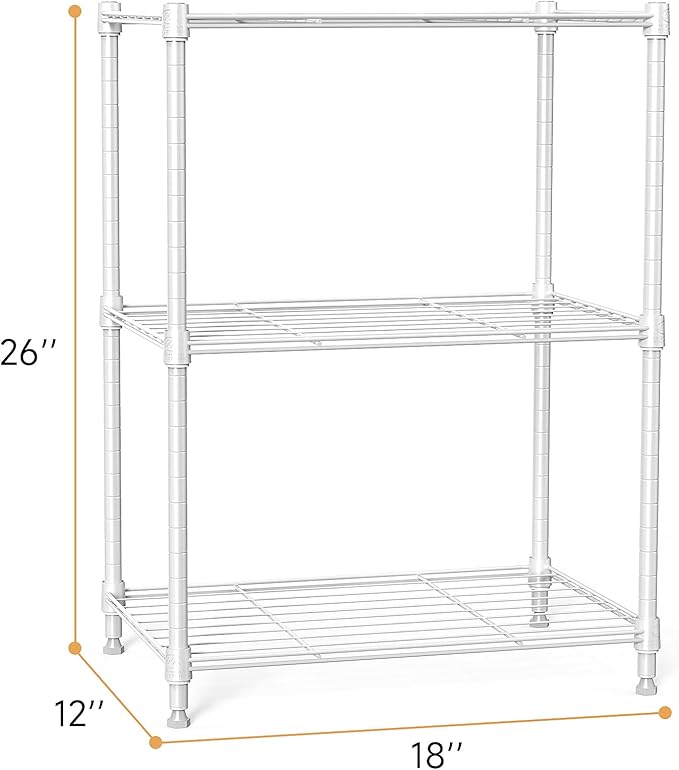 IZEUK 3 Tier Shelf, Heavy Duty Steel Wire Shelving Unit for Home, Kitchen, Laundry Room Organization, Office Storage Rack (17.7" W x 11.8" D x 26.3" H, 450LBS, White)