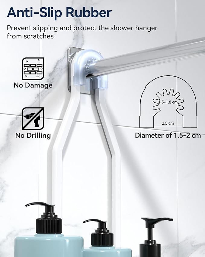 YASONIC Shower Caddy Hanging - Never Rust Shower Organizer - Aluminum over The shower head caddy with 10 Hooks for Razor/Sponge - Shower Rack with Soap Basket - White