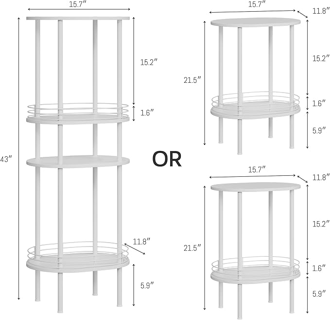 Round Side Table Set of 2,Bedside Table with Storage, Morden Round Nightstand, Samll Side Table for Living Room，Bathroom，Bedroom, Nursery, Laundry, White