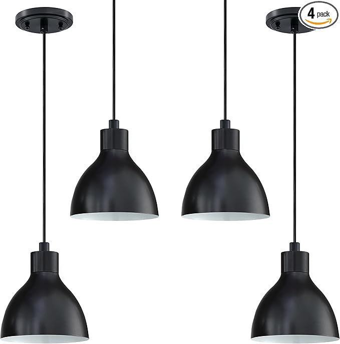 4 Pack 1 Light Industrial Hanging Indoor 6" Mini Kitchen Island Pendant Ceiling Light Fixtures,Black Finish for Bar Dining Room Corridor Living Room