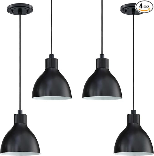 4 Pack 1 Light Industrial Hanging Indoor 6" Mini Kitchen Island Pendant Ceiling Light Fixtures,Black Finish for Bar Dining Room Corridor Living Room