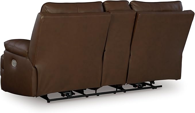 Signature Design by Ashley VonRyan Modern Leather Match Power Reclining Loveseat with USB Ports, Dark Brown