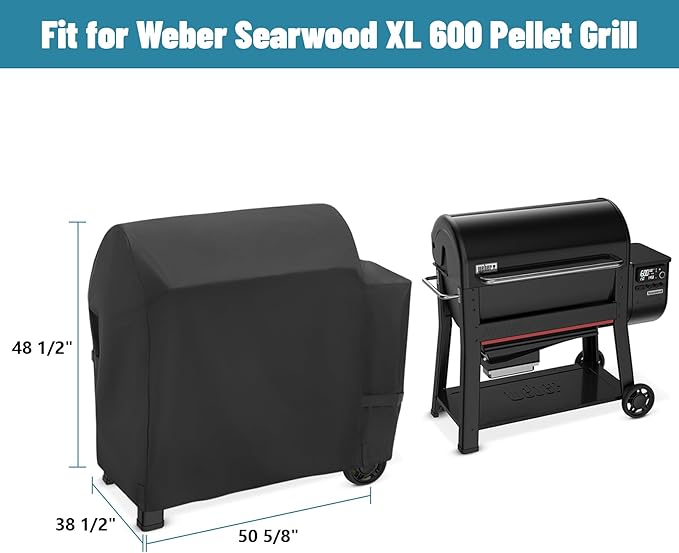 Cover for Weber Searwood XL 600 Wood Pellet Grill, Heavy Duty Smoker Grill Cover Waterproof Weather Resistant Outdoor