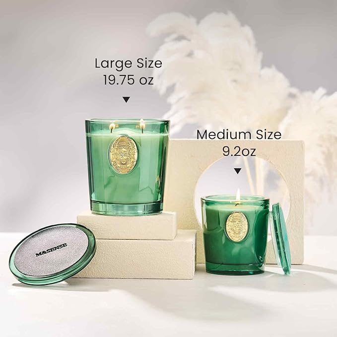M&SENSE Large Two-Wick Soy Candle | Eucalyptus Cedarwood& Emerald Green | 19.8 oz, 120H Burn Time | Luxury Scented Candle for Relaxation, Gifting, Home Décor | Ideal for Bedroom, Office