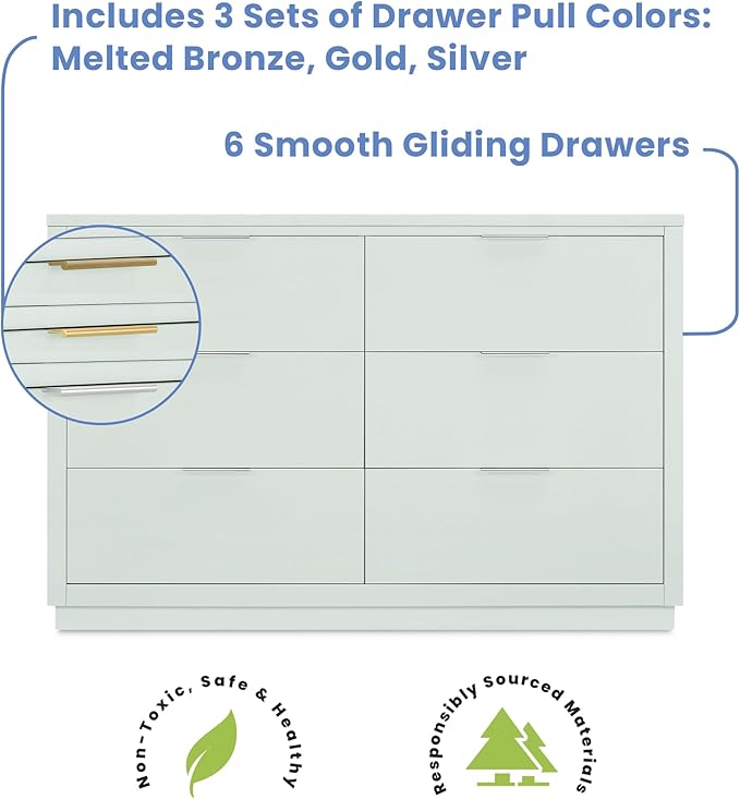 Delta Children Nest Crib and Dresser Nursery Furniture – 4-in-1 Convertible Crib | Forever 6 Drawer Dresser with Changing Top | Light Sage