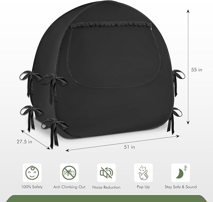 Crib Blackout Tent for Pack N Play, Pop Up Travel Crib Blackout Cover Canopy, Breathable Baby Sleep Pod with Safe Bottom Design, Blocks 70% Light