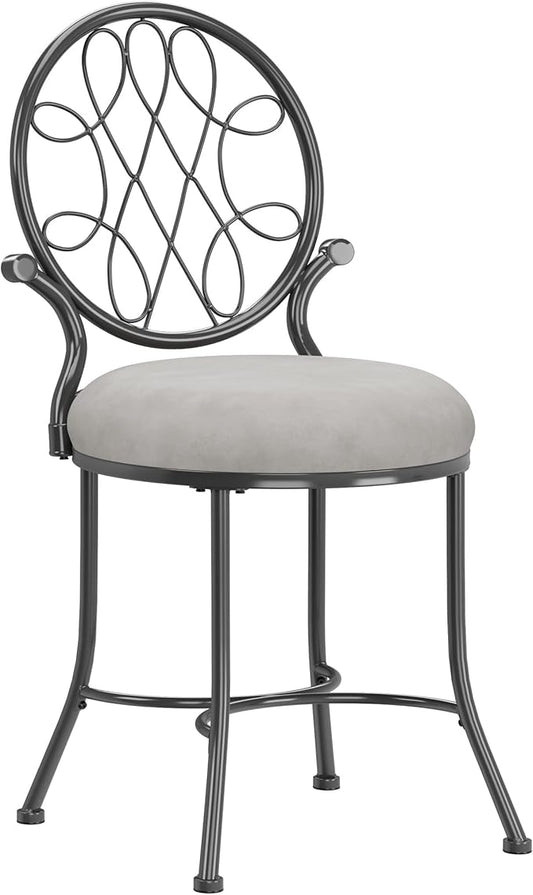 Hillsdale O'Malley Vanity Stool with Spiral Pattern Design, Metallic Gray Fabric