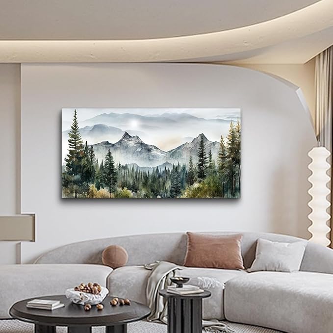Lapremoly Wall Art For Living Room Canvas Wall Decorations For Bedroom Modern Office Wall Decor Abstract Mountain Scenery Paintings Misty Forest Landscape Wall Pictures Artwork Home Decorations