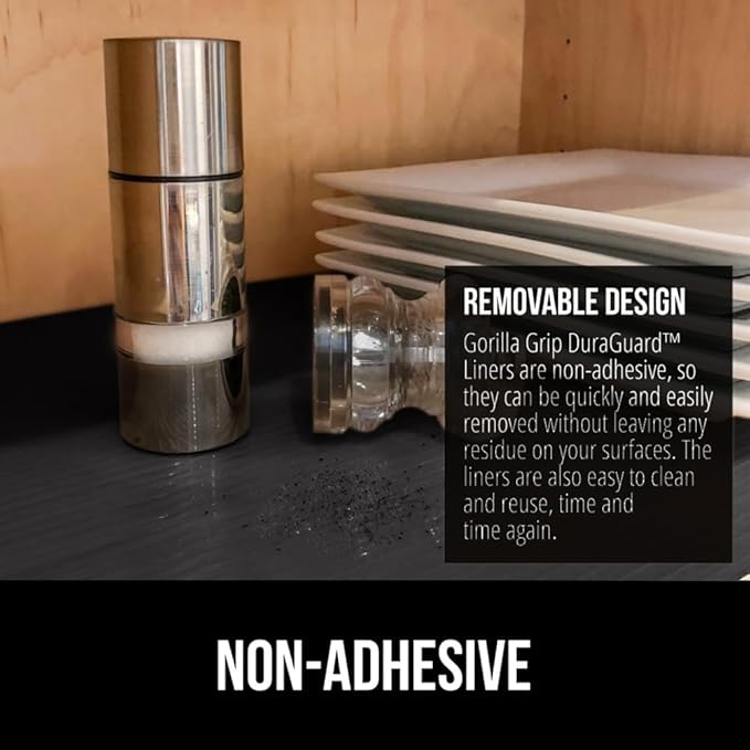 GORILLA GRIP DuraGuard Shelf Liner, 20x20 Non-Adhesive Cabinet Liners for Kitchen Drawers, Shelves, Refrigerator, Pantry Storage, Bathroom Closet, Durable Waterproof BPA Free Ribbed Plastic, Jet Black