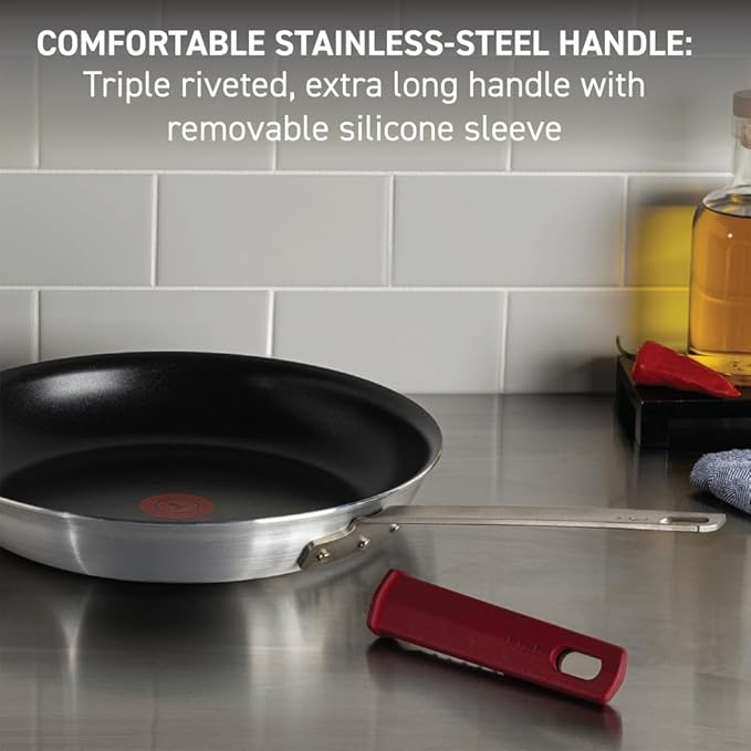 T-fal Professional VX3 Brushed Nonstick Fry Pan with Stainless Steel Handle 8.5Inch, Oven Broiler Safe 400F, Cookware, Pots and Pans, Skillet, Restaurant & Business Grade, Certified NSF and CBA, Black