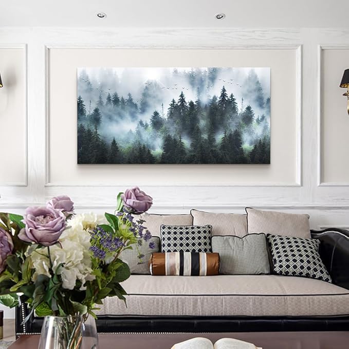 Lapremoly Large Size Canvas Wall Art For Living Room Farmhouse Wall Decor For Bedroom Fashion Wall Poster Fog forest Scenery Pictures Artwork Office Decor Painting Modern Home Decorations 24"X48"