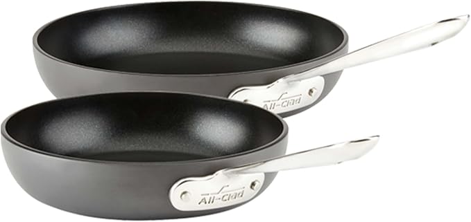 All-Clad HA1 Hard Anodized Non Stick Fry Pan Set 2 Piece, 8, 10 Inch, Induction, Oven Broiler Safe 500F, Pots and Pans Set, Kitchen Frying Pans, Skillets, Premium Cookware, Home, Dishwasher Safe Black