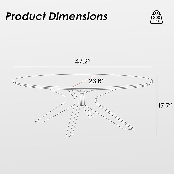 Farini Office Coffee Table, 47" Wood Coffee Tabletop with Wood Frame,Oval Coffee Table for Living Room,Bedroom,47 Inch,Black Tabletop and Frame