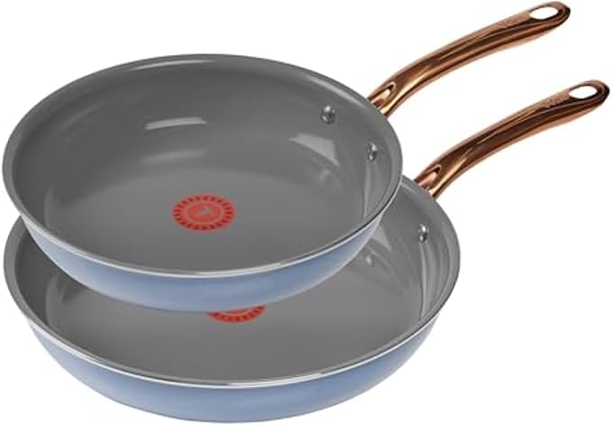 T-Fal Preserve Ceramic Nonstick Frying Pan 2-Pc Set, 8.5" & 11", Made without PFOA and PTFE, Oven Broiler Safe up to 350°F Cookware, InoCeram Glide Technology, Frying Pan Skillet, Pots & Pans, Blue