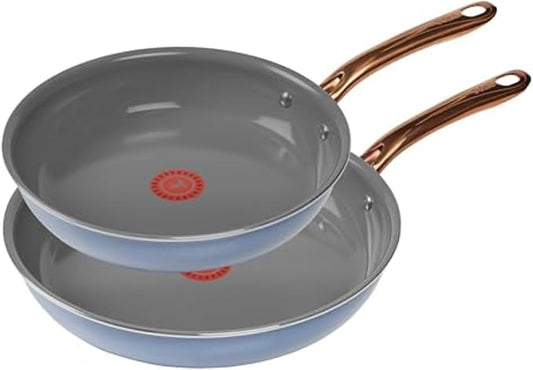 T-Fal Preserve Ceramic Nonstick Frying Pan 2-Pc Set, 8.5" & 11", Made without PFOA and PTFE, Oven Broiler Safe up to 350°F Cookware, InoCeram Glide Technology, Frying Pan Skillet, Pots & Pans, Blue