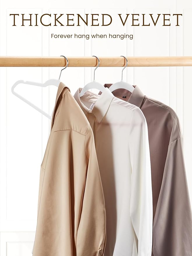 Smartor Velvet Hangers 70 Pack, White Non Slip Clothes Felt Hanger Heavy Duty for Coat, Premium Slim Space Saving Hangers for Closet Organizer and Storage, 360° Rotating Silver Hook