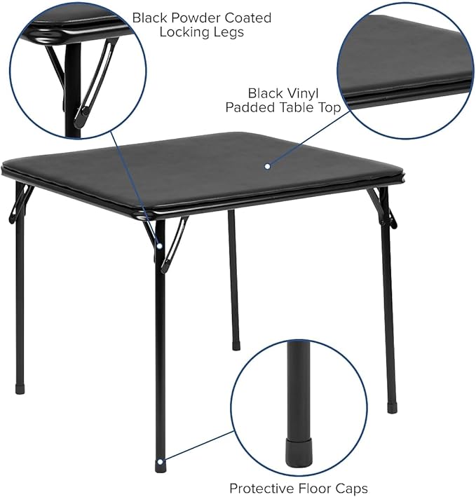 Flash Furniture Mindy Kids 5-Piece Folding Table and Chairs Set for Daycare and Classrooms, Children's Activity Table and Chairs Set, Black
